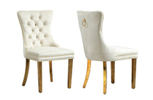 Load image into Gallery viewer, Set of 2 - Alsea Velvet & Polished Steel Dining Chairs Upholstered Tufted Stud Trim and Ring