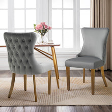 Load image into Gallery viewer, Set of 2 - Paris Velvet & Polished Steel Upholstered Dining Chairs Tufted Back
