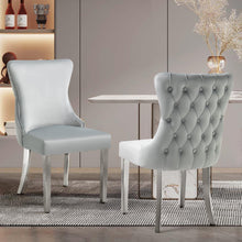 Load image into Gallery viewer, Set of 2 - Paris Velvet & Polished Steel Upholstered Dining Chairs Tufted Back