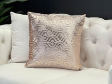 Load image into Gallery viewer, Gold designer cushion with elegant diamond pattern on textured fabric, adds luxury to sofas or beds