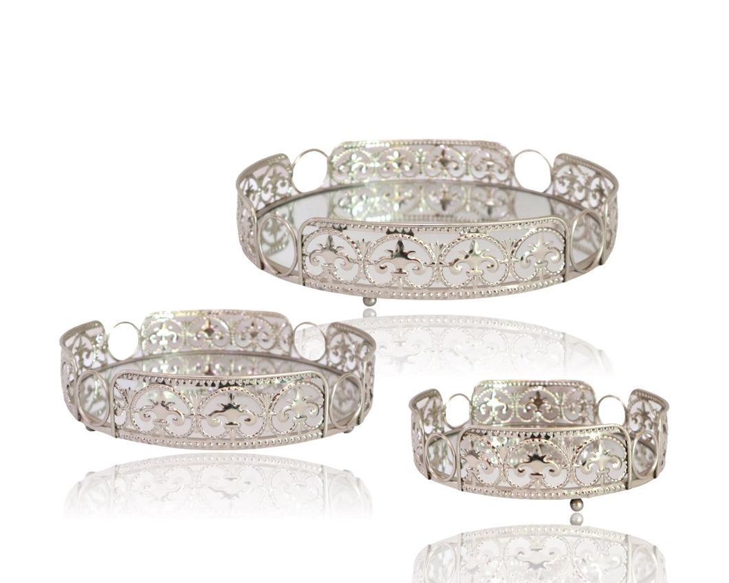 French Style Silver Metal Tray - 3 Styles Available