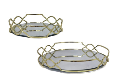 Gold Mirror Round Tray - Set of 2 - Furniture and Giftware 