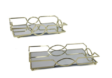 Gold Mirror Rectangle Tray - Set of 2 - Furniture and Giftware 