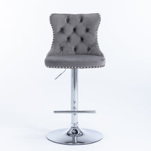 Load image into Gallery viewer, 2x Height Adjustable Swivel Bar Stool Velvet Stud Barstool with Footrest and Chromed Base- Gray
