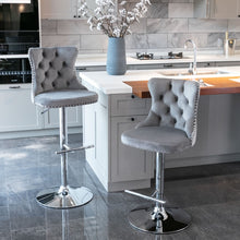 Load image into Gallery viewer, 2x Height Adjustable Swivel Bar Stool Velvet Stud Barstool with Footrest and Chromed Base- Gray
