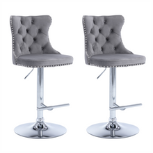 Load image into Gallery viewer, 2x Height Adjustable Swivel Bar Stool Velvet Stud Barstool with Footrest and Chromed Base- Gray
