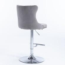 Load image into Gallery viewer, 2x Height Adjustable Swivel Bar Stool Velvet Stud Barstool with Footrest and Chromed Base- Gray

