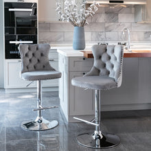 Load image into Gallery viewer, 2x Height Adjustable Swivel Bar Stool Velvet Stud Barstool with Footrest and Chromed Base- Gray

