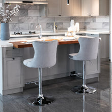 Load image into Gallery viewer, 2x Height Adjustable Swivel Bar Stool Velvet Stud Barstool with Footrest and Chromed Base- Gray
