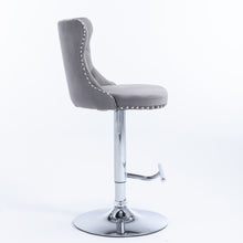 Load image into Gallery viewer, 2x Height Adjustable Swivel Bar Stool Velvet Stud Barstool with Footrest and Chromed Base- Gray
