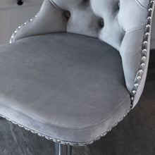 Load image into Gallery viewer, 2x Height Adjustable Swivel Bar Stool Velvet Stud Barstool with Footrest and Chromed Base- Gray
