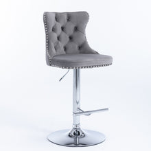 Load image into Gallery viewer, 2x Height Adjustable Swivel Bar Stool Velvet Stud Barstool with Footrest and Chromed Base- Gray
