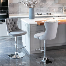 Load image into Gallery viewer, 2x Height Adjustable Swivel Bar Stool Velvet Stud Barstool with Footrest and Chromed Base- Gray
