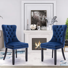 Load image into Gallery viewer, 2x Velvet Dining Chairs Upholstered Tufted Kithcen Chair with Solid Wood Legs Stud Trim and Ring-Blue
