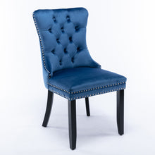 Load image into Gallery viewer, 2x Velvet Dining Chairs Upholstered Tufted Kithcen Chair with Solid Wood Legs Stud Trim and Ring-Blue
