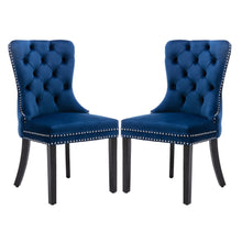 Load image into Gallery viewer, 2x Velvet Dining Chairs Upholstered Tufted Kithcen Chair with Solid Wood Legs Stud Trim and Ring-Blue
