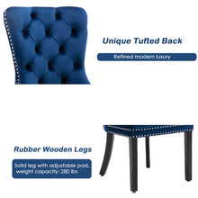 Load image into Gallery viewer, 2x Velvet Dining Chairs Upholstered Tufted Kithcen Chair with Solid Wood Legs Stud Trim and Ring-Blue
