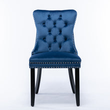 Load image into Gallery viewer, 2x Velvet Dining Chairs Upholstered Tufted Kithcen Chair with Solid Wood Legs Stud Trim and Ring-Blue
