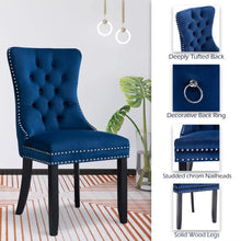 Load image into Gallery viewer, 2x Velvet Dining Chairs Upholstered Tufted Kithcen Chair with Solid Wood Legs Stud Trim and Ring-Blue

