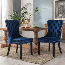 Load image into Gallery viewer, 2x Velvet Dining Chairs Upholstered Tufted Kithcen Chair with Solid Wood Legs Stud Trim and Ring-Blue
