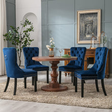 Load image into Gallery viewer, 2x Velvet Dining Chairs Upholstered Tufted Kithcen Chair with Solid Wood Legs Stud Trim and Ring-Blue
