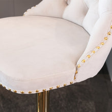 Load image into Gallery viewer, 2x Height Adjustable Swivel Bar Stool Velvet Studs Barstool with Footrest and Golden Base- Beige
