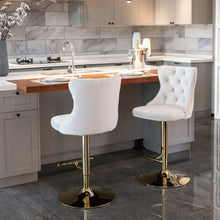 Load image into Gallery viewer, 2x Height Adjustable Swivel Bar Stool Velvet Studs Barstool with Footrest and Golden Base- Beige
