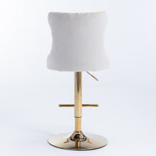 Load image into Gallery viewer, 2x Height Adjustable Swivel Bar Stool Velvet Studs Barstool with Footrest and Golden Base- Beige
