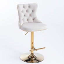 Load image into Gallery viewer, 2x Height Adjustable Swivel Bar Stool Velvet Studs Barstool with Footrest and Golden Base- Beige
