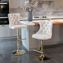 Load image into Gallery viewer, 2x Height Adjustable Swivel Bar Stool Velvet Studs Barstool with Footrest and Golden Base- Beige
