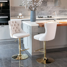 Load image into Gallery viewer, 2x Height Adjustable Swivel Bar Stool Velvet Studs Barstool with Footrest and Golden Base- Beige

