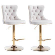 Load image into Gallery viewer, 2x Height Adjustable Swivel Bar Stool Velvet Studs Barstool with Footrest and Golden Base- Beige
