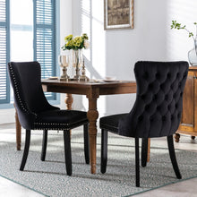 Load image into Gallery viewer, 2x Velvet Upholstered Dining Chairs Tufted Wingback Side Chair with Studs Trim Solid Wood Legs for Kitchen
