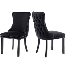 Load image into Gallery viewer, 2x Velvet Upholstered Dining Chairs Tufted Wingback Side Chair with Studs Trim Solid Wood Legs for Kitchen
