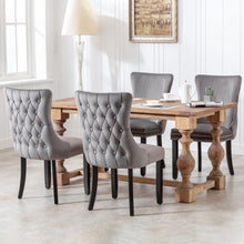 Load image into Gallery viewer, 2x Velvet Upholstered Dining Chairs Tufted Wingback Side Chair with Studs Trim Solid Wood Legs for Kitchen
