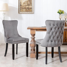 Load image into Gallery viewer, 2x Velvet Upholstered Dining Chairs Tufted Wingback Side Chair with Studs Trim Solid Wood Legs for Kitchen
