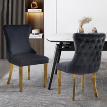 Load image into Gallery viewer, Paris Black Velvet  &amp; Gold Polished Steel Upholstered Dining Chairs Tufted Back - Set of 2
