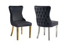 Load image into Gallery viewer, Paris Black Velvet  &amp; Gold Polished Steel Upholstered Dining Chairs Tufted Back - Set of 2
