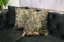 Load image into Gallery viewer, Black designer cushion with abstract gold pattern, adds luxe flair to sofas or lounge chairs

