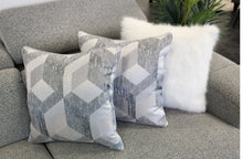 Load image into Gallery viewer, Grey designer cushion with elegant diamond-textured fabric, perfect for modern sofas and beds

