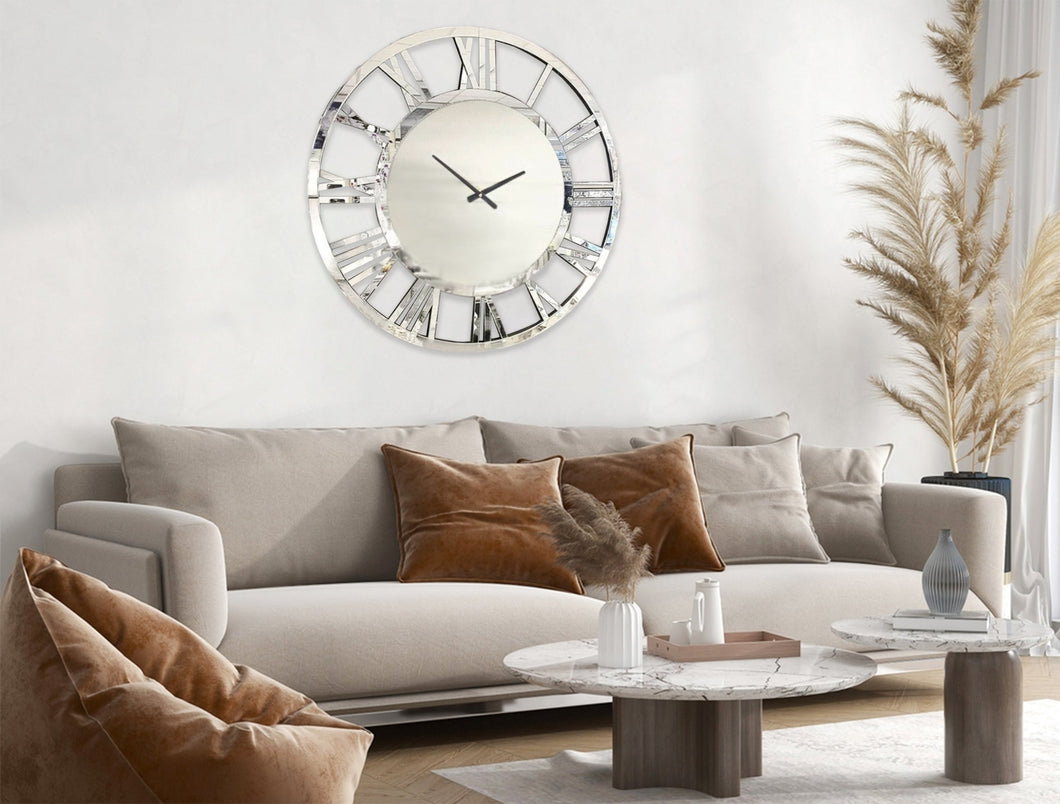 Decorative Silver Mirrored Clock - 2 Sizes Available